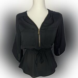 Streetwear Society Black Zip-Pocket Peplum Blouse
